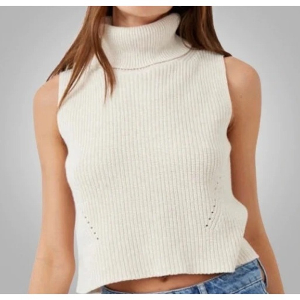 Evereve French Connection Womens Ribbed Turtleneck Sweater Beige‎ Oatmeal Size M